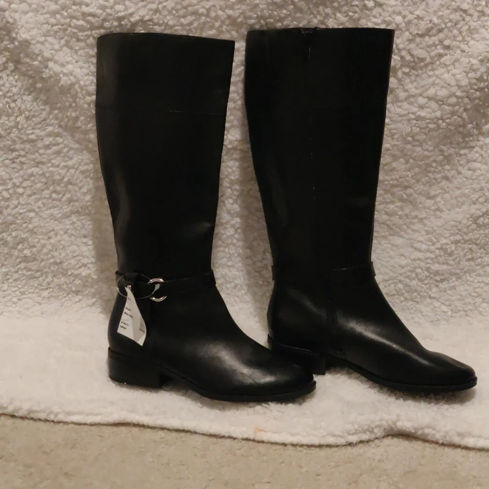 New!Lauren Ralph Lauren Makaila Riding Elegant Black Leather Boots Y2K Cottageco